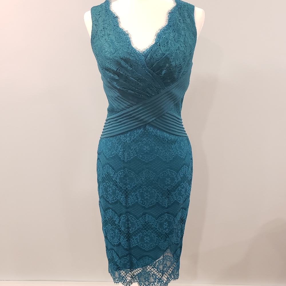 Tadashi Shoji dress lace cocktail dress teal size 2